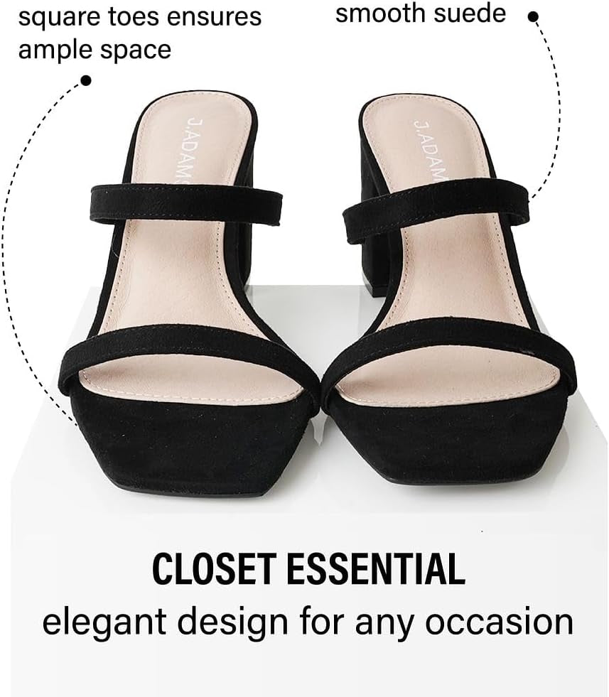 Stormi Women’s Dressy Summer Heeled Sandals – Square Toe, Double Band, Low Block Heel Chunky Mules