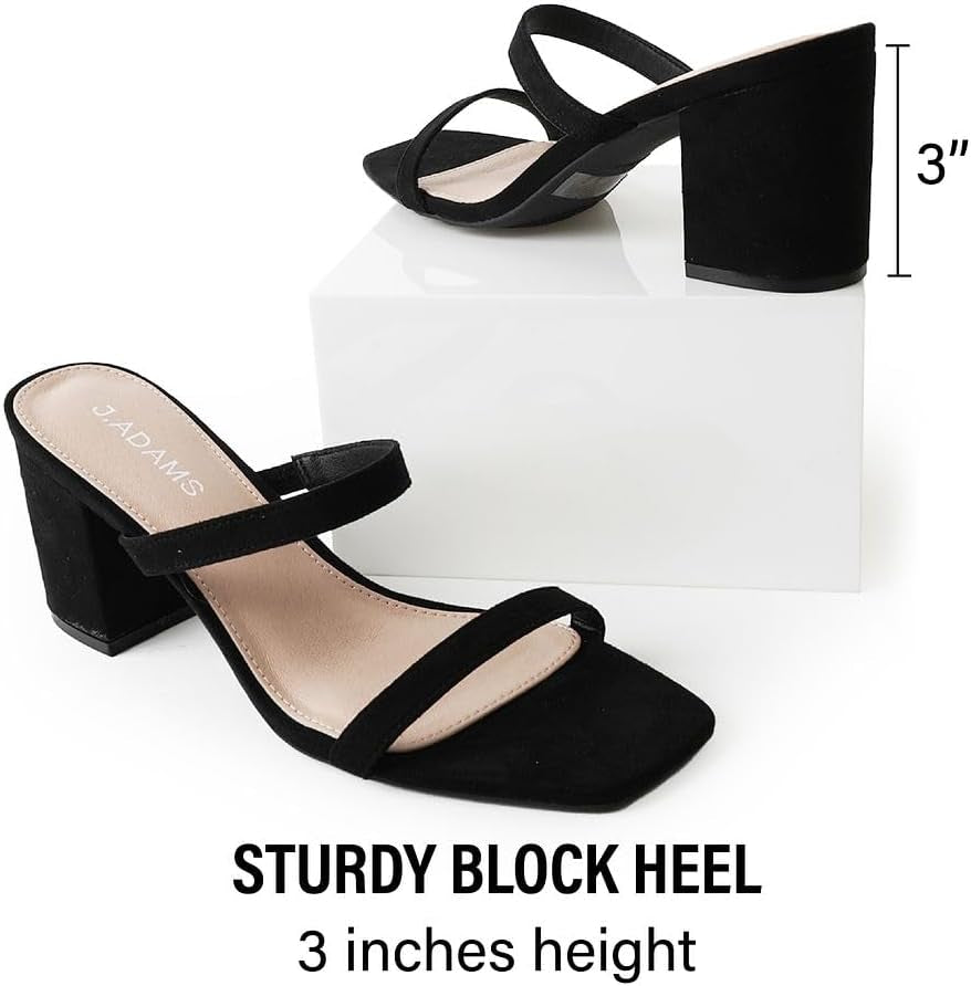 Stormi Women’s Dressy Summer Heeled Sandals – Square Toe, Double Band, Low Block Heel Chunky Mules