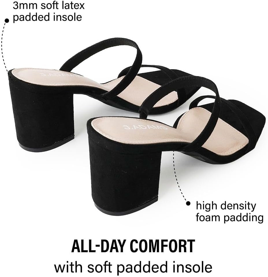 Stormi Women’s Dressy Summer Heeled Sandals – Square Toe, Double Band, Low Block Heel Chunky Mules